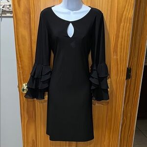 Roz & Ali Black Long Sleeve Dress with Ruffle Detail